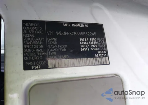 2011 Mercedes-Benz Sprinter 2500 High Roof from USA, damaged, VIN WD3PE8CB5B5562245